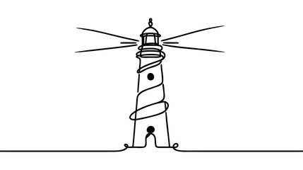 Continuous one simple single abstract line drawing of lighthouse icon in silhouette on a white background. Linear stylized