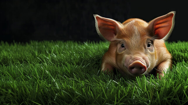 Adorable pig on a bright green background