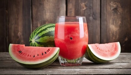 Fresh watermelon in a glass on old wooden background