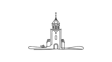 One line style big Tower. Simple modern continuous minimalistic style vector