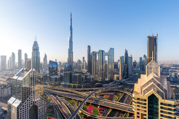Fototapeta na wymiar Dubai Burj Khalifa skyline tallest building in the world top view downtown