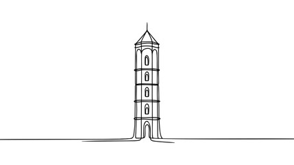 One line style big Tower. Simple modern continuous minimalistic style vector