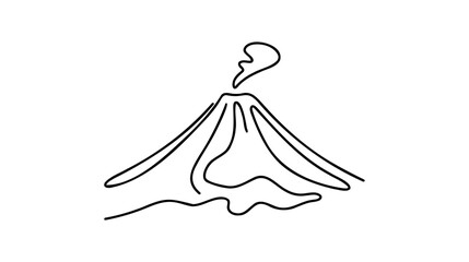 Erupting volcano in one line on a white background. Graphic illustration of flowing magma © artisttop