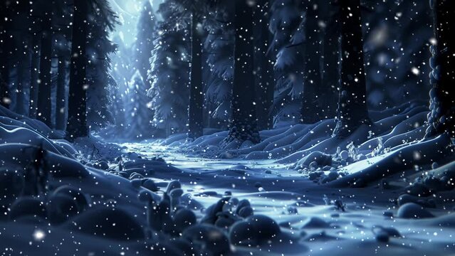 Snow forest. Looped snow. Loop. Falling snowflakes. Forest.