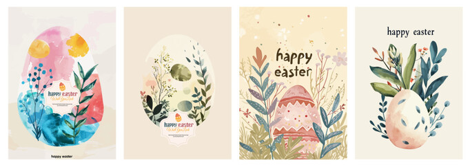Easter - themed Watercolor Art Collection: Adorable Bunny, Colorful Eggs, and Lush Floral Elements in Vivid Paint Style