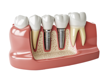 dental implant model with a translucent gum overlay, revealing the implant's positioning beneath the gumline.