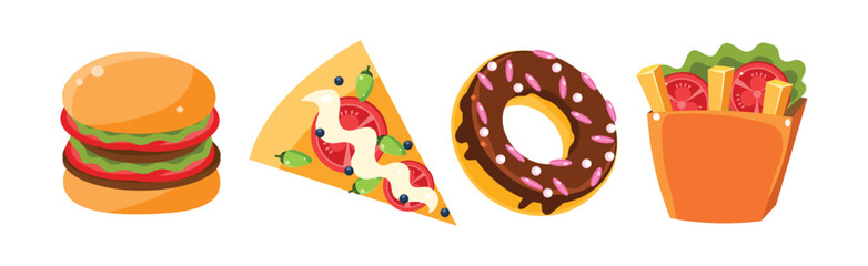 Fast Food Bright Object and Item Vector Set