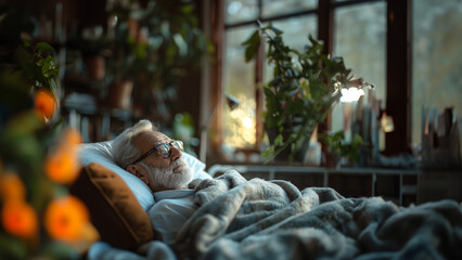 Obraz premium the senior is recovering, resting in bed