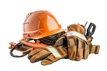construction tools with safety gear such as helmets and gloves, emphasizing the importance of safety on the job. - obrazy, fototapety, plakaty