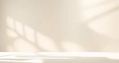 Minimalistic abstract simple gentle light beige background for product presentation with light and beautiful shadow from window on wall. © Laura Pashkevich