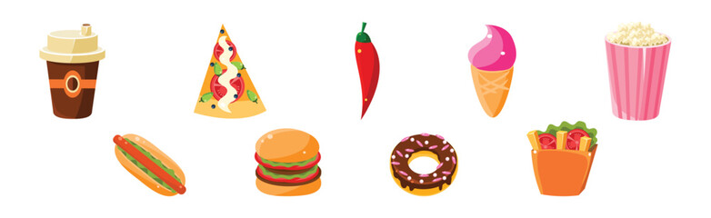 Fast Food Bright Object and Item Vector Set