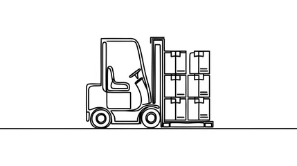 Continuous one line drawing forklift truck with boxes.