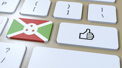 Burundi Flag and Yes or Thumbs Up Button. 3D Illustration