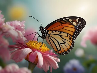 fresh beautiful pink rose flower in garden nature floral petals wallpaper with butterfly