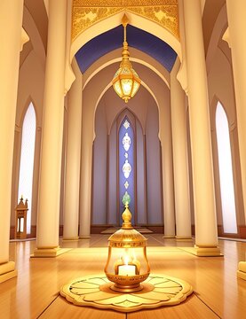 Illustration of candles on the background of a peaceful place of worship