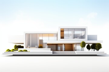 Modern Building Architecture of Luxury House Home exterior 3d rendering on white background