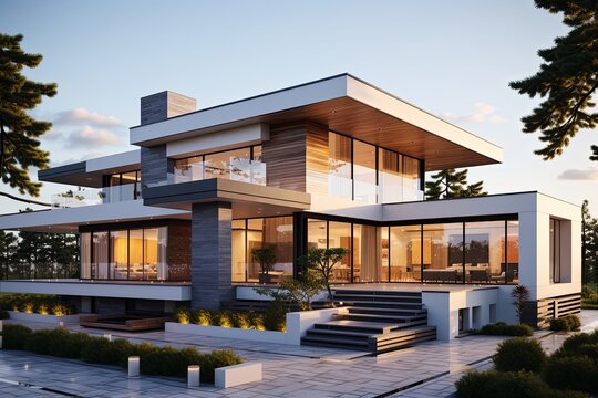 Modern Building Architecture of Luxury House Home exterior 3d rendering