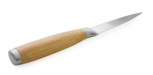 One sharp knife with wooden handle isolated on white