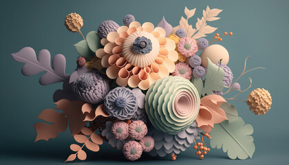 Natural Beauty: A Blooming Bouquet of Roses and Pastels for Any Background - ai generated