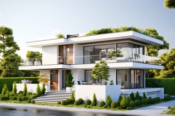 Fototapeta na wymiar Modern Building Architecture of Luxury House Home exterior 3d rendering