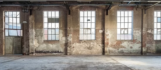 Papier Peint photo Lavable Vieux bâtiments abandonnés deserted ancient warehouse with brick walls