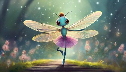 Generated image of cute dragonfly dancing ballet