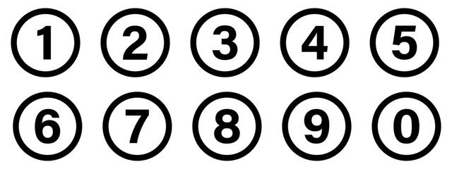 Button numbers. Number, from 1 to 9, flat design isolated vector.