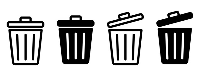 Set of trash cans icons. Trash can sign. Office trash icon. Trash can with arrow. Vector Illustration.