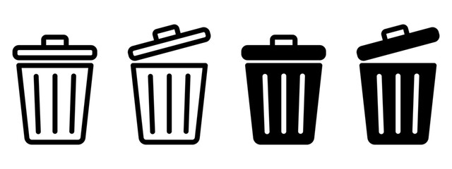 Set of trash cans icons. Trash can sign. Office trash icon. Trash can with arrow. Vector Illustration.