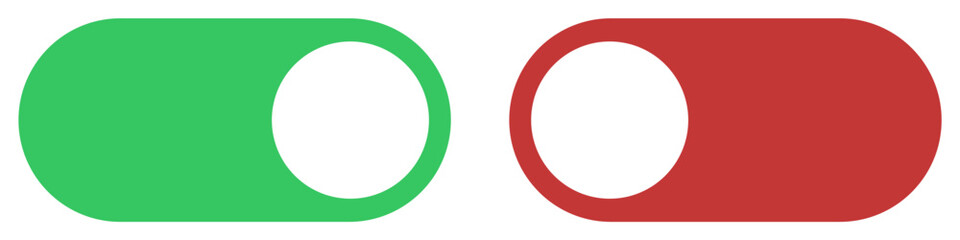 On and Off toggle switch buttons. Switch toggle buttons ON OFF. Material design switch buttons set. Vector illustration.