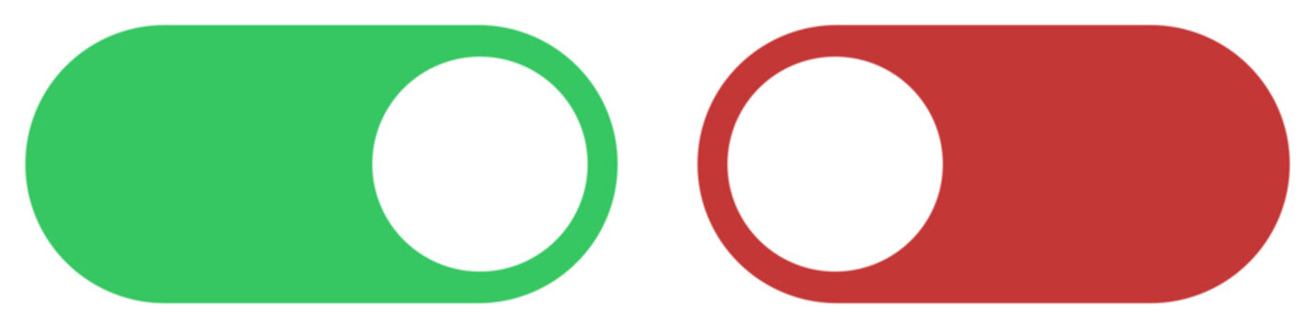 On and Off toggle switch buttons. Switch toggle buttons ON OFF. Material design switch buttons set. Vector illustration.