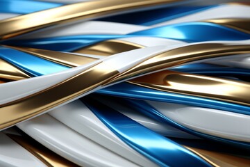Abstract geometric high tech 3d background with a modern touch in blue, gold, and white color scheme - 745791903