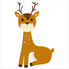 Cute cartoon baby deer. Vector illustration.
