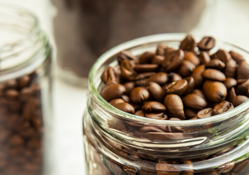 coffee beans in a glass jar..