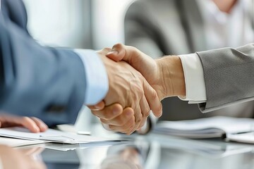business people shaking hands in office