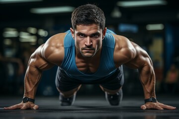 Fototapeta premium Athletic man exercising on fitness ball at home for fit physique and healthy lifestyle.