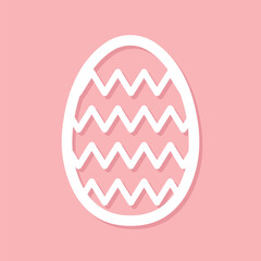 easter egg silhouette with zig zag lines, white holiday design element pink background, decorative art, vector illustration