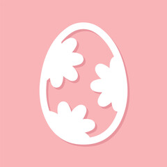 easter egg silhouette, white holiday design element with flowers on pink background, decorative art, vector illustration