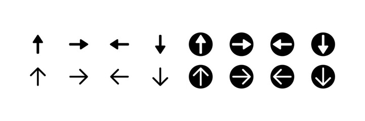 Set of arrow icons. Linear, arrows to the right, left, up, down, collection of arrows. Vector icons
