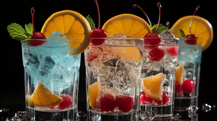 Exotic fruit and berry cocktail in a glass with splashing juice on a white background