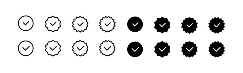 Checkmark icons. Linear, set of checkmarks in a circle, confirmation button. Vector icons