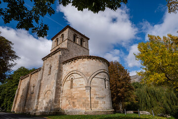 Fototapeta na wymiar Hermitage of Nuestra Señora del Valle, Romanesque ogival temple of Byzantine influence, XII century, Burgos, Spain