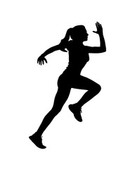 vector silhouette of a woman who runs on a white background.