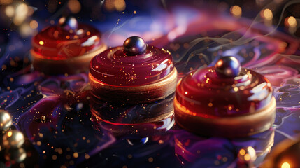 Interstellar war inspired pastry creations with a backdrop of black holes and auroras by renowned...