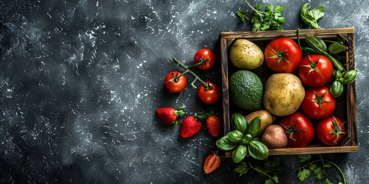 vegetables on a table,Fresh and healthy vegetable and fruits seen from above isolated in green background with copy space

