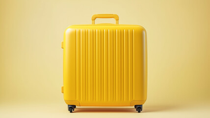 big yellow travel suitcase, png file of isolated cutout object with shadow on transparent background