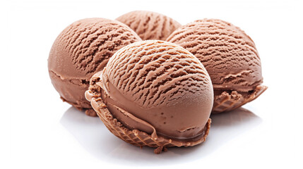 Ice cream scoops in waffle cones isolated on white background.