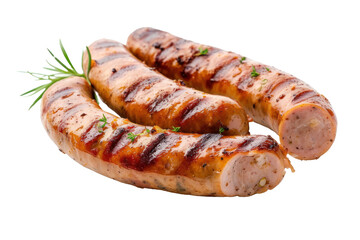 Grilled sausage with cuts Isolated on a transparent background.