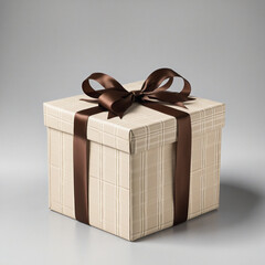 Beige plaid gift box with brown ribbon