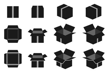 Cardboard box or carton box vector set. open and closed box for packaging or shipping. vector illustration isolated on white background.